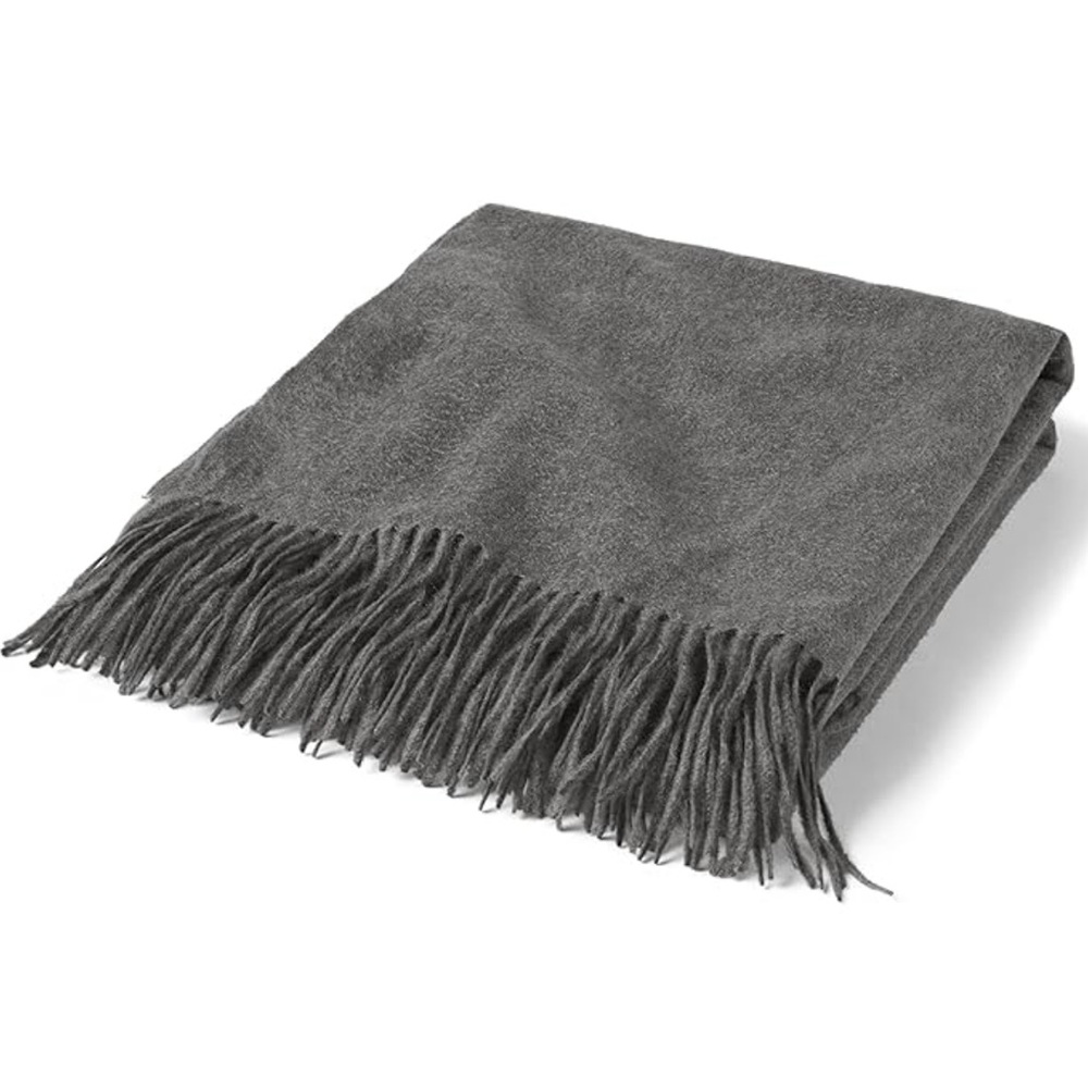 State Cashmere Home Throw Blanket with Decorative Fringe 100% Pure Cashmere Gray